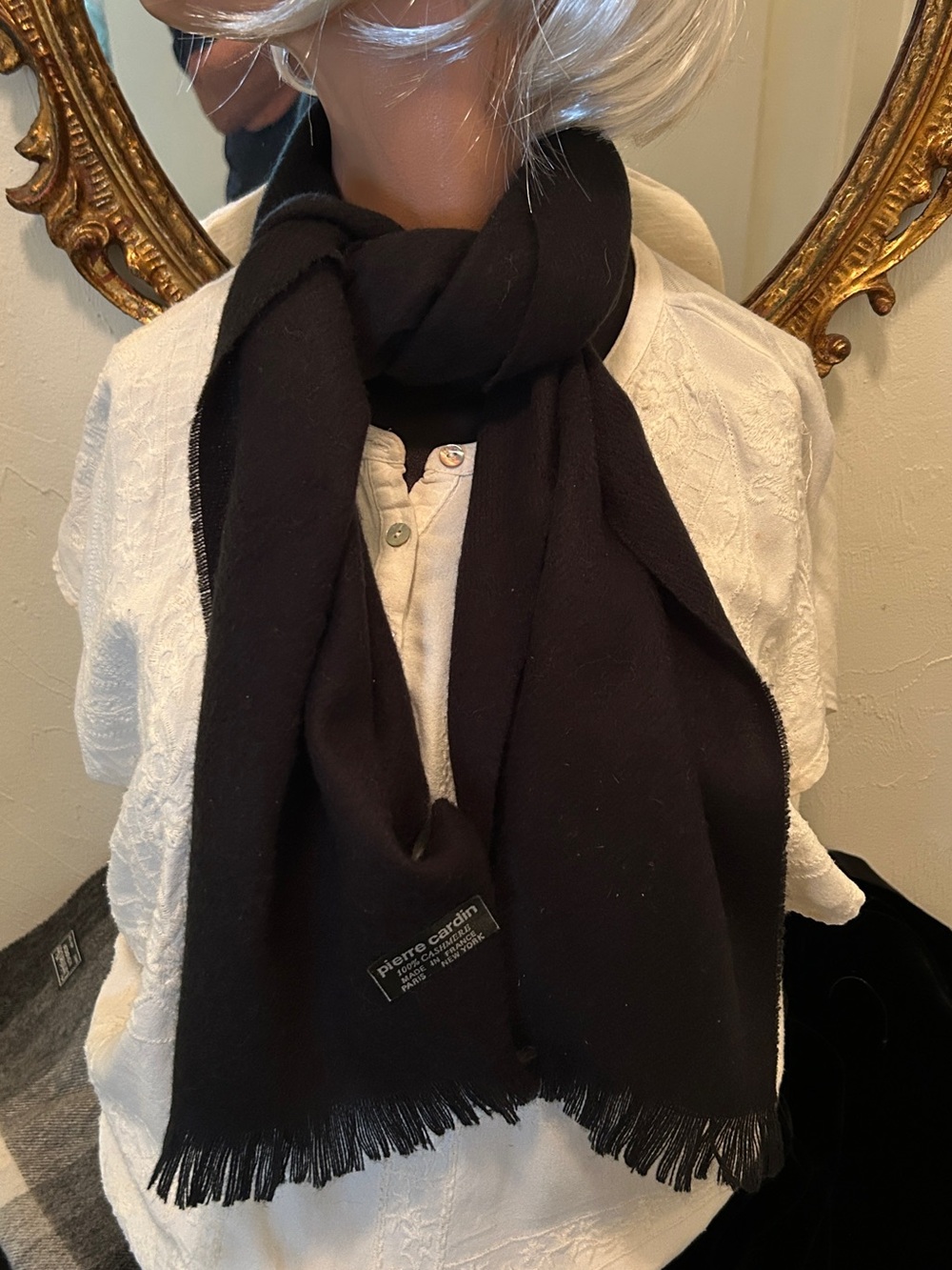 Vintage Pierre Cardin Black Cashmere Scarf